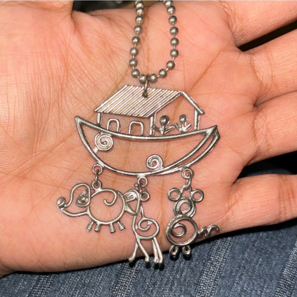 Noah's Ark themed charm necklace with a ball chain.